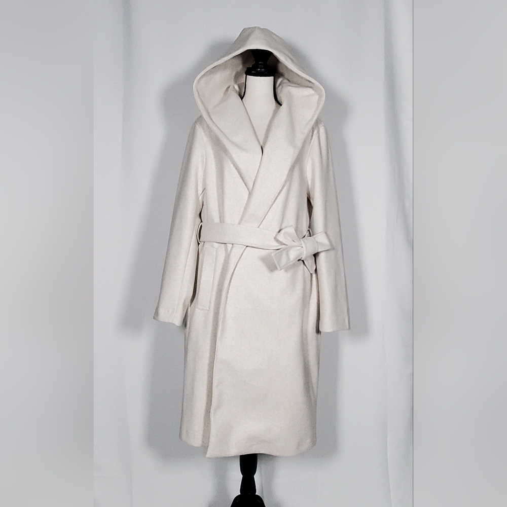Zara Soft Hooded Trench Coat Cream Large